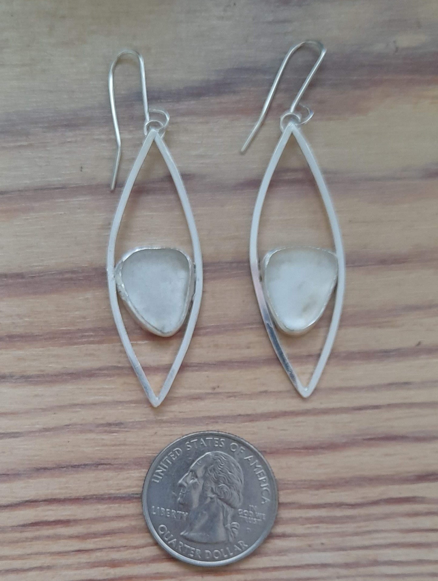 White Sea Glass Lozenge Earrings