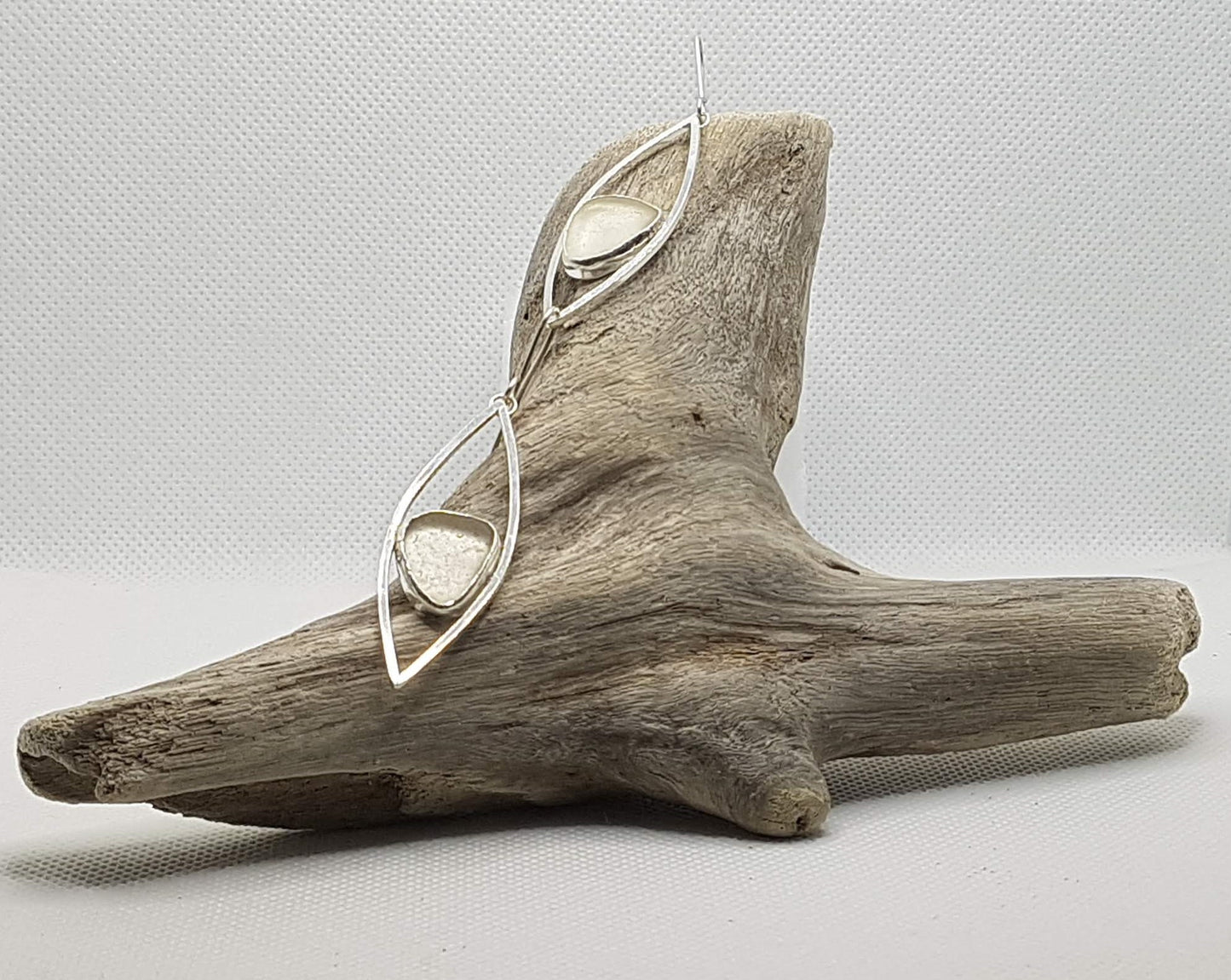 White Sea Glass Lozenge Earrings