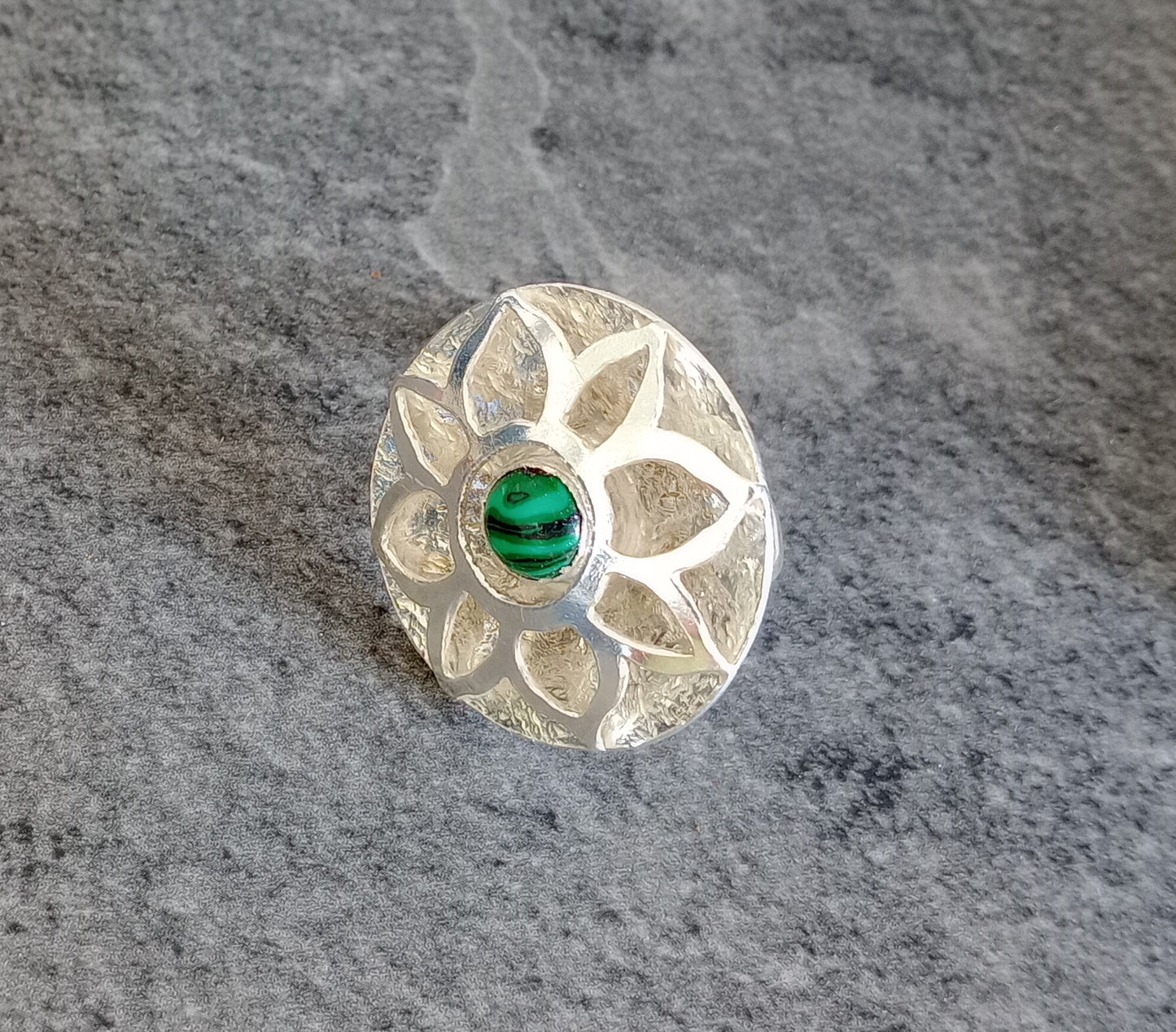 Hand Sawed & Textured Malachite Dress Ring