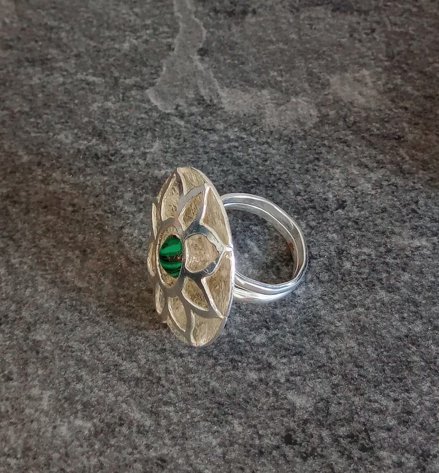 Hand Sawed & Textured Malachite Dress Ring
