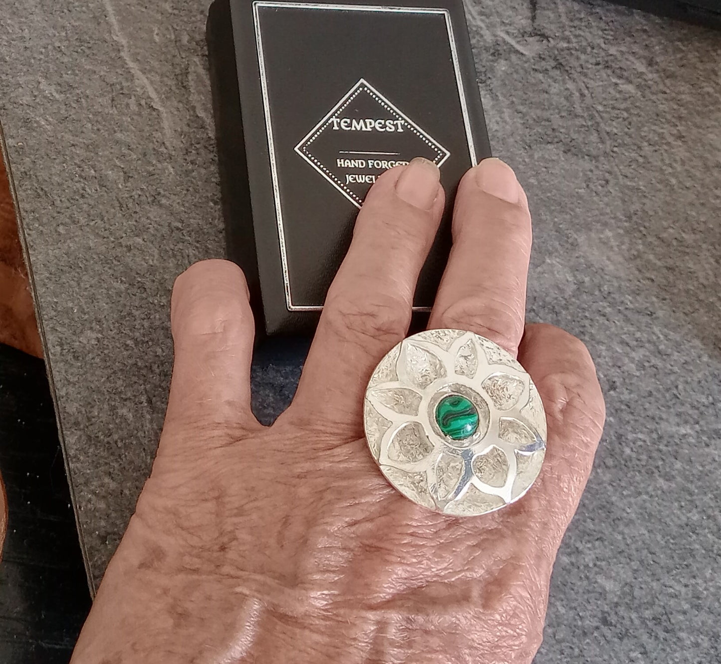 Hand Sawed & Textured Malachite Dress Ring