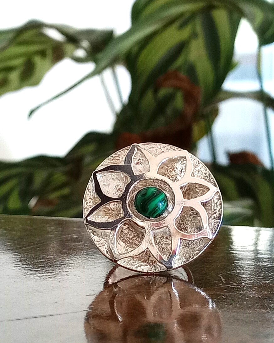 Hand Sawed & Textured Malachite Dress Ring