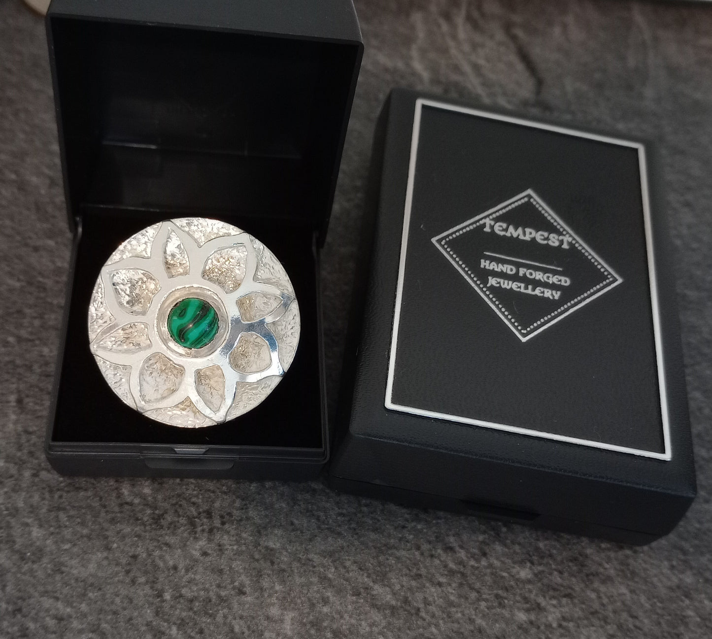 Hand Sawed & Textured Malachite Dress Ring