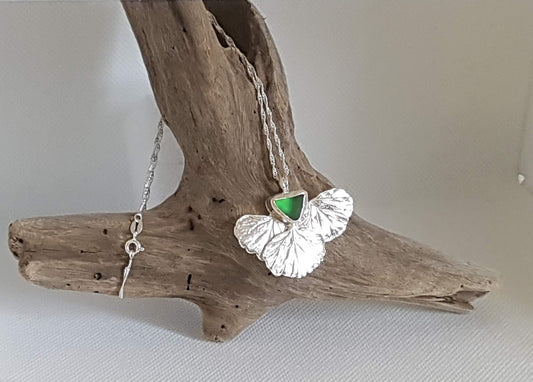 Leaf & Sea Glass Pendant