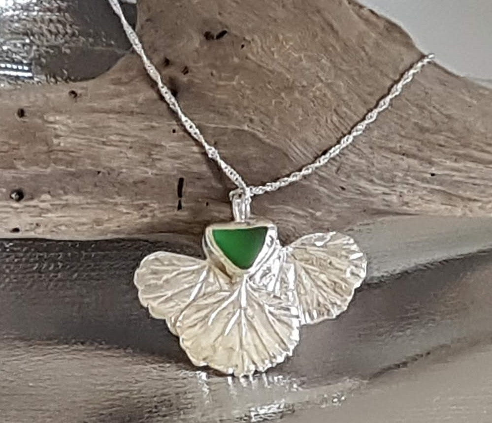 Leaf & Sea Glass Pendant