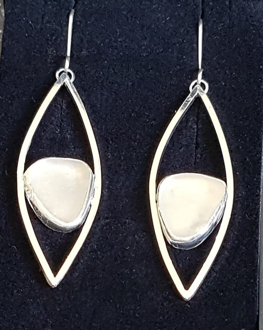 White Sea Glass Lozenge Earrings