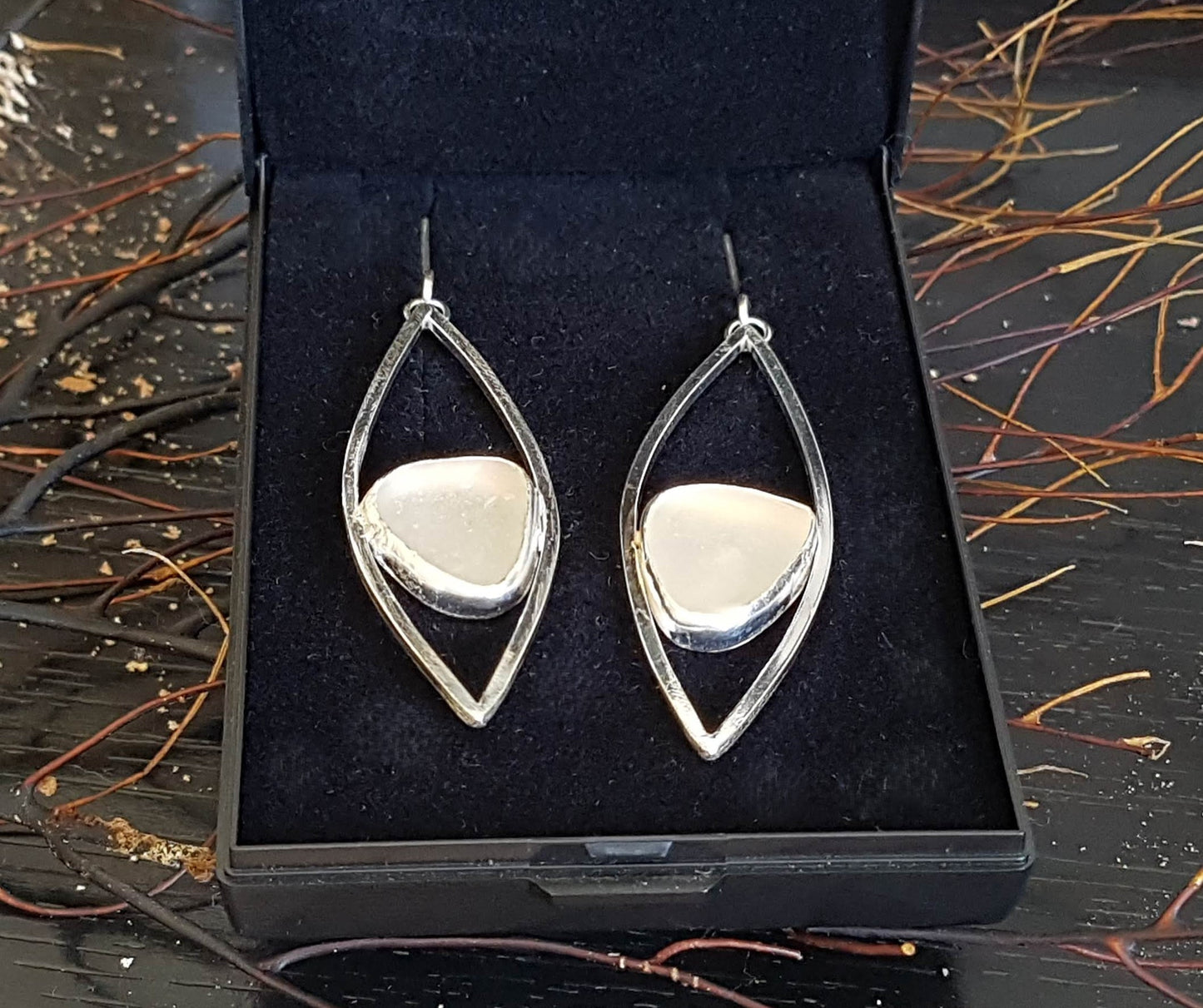 White Sea Glass Lozenge Earrings