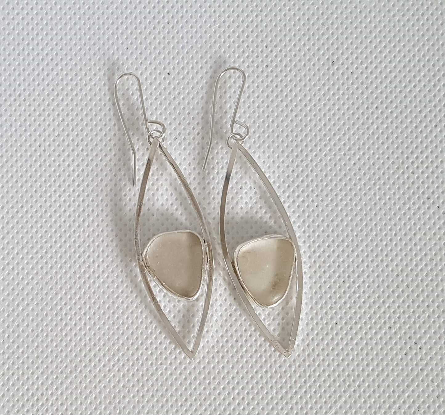 White Sea Glass Lozenge Earrings