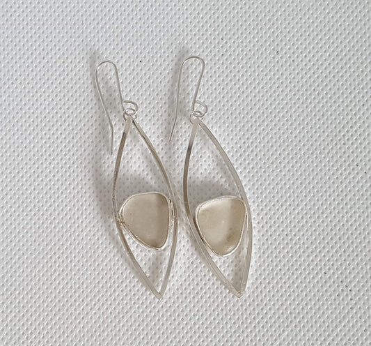 White Sea Glass Lozenge Earrings