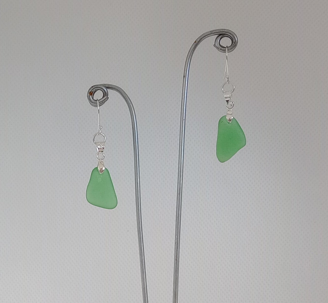 Emerald Green Sea Glass Dangle Earrings