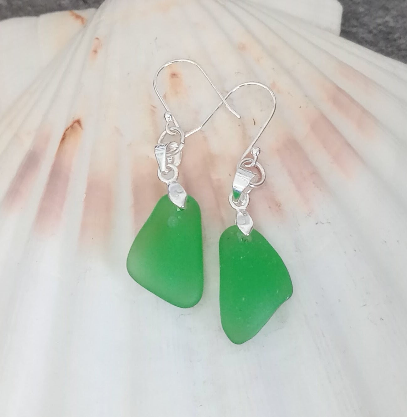 Emerald Green Sea Glass Dangle Earrings