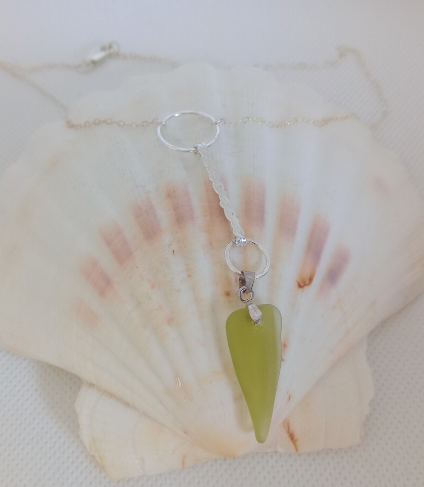 Victoriana Inspired Olive Green Sea Glass Pendant